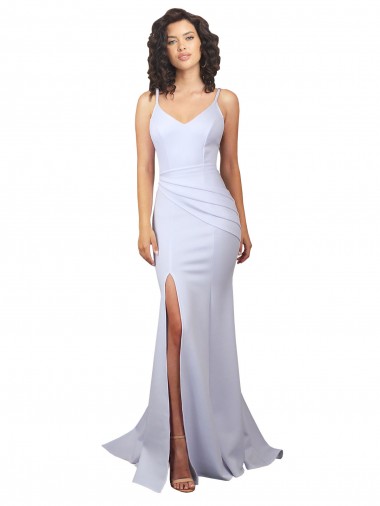 Shop Simple Mermaid V-Neck Long Crepe Beach Wedding Dress with Right Slit Melbourne