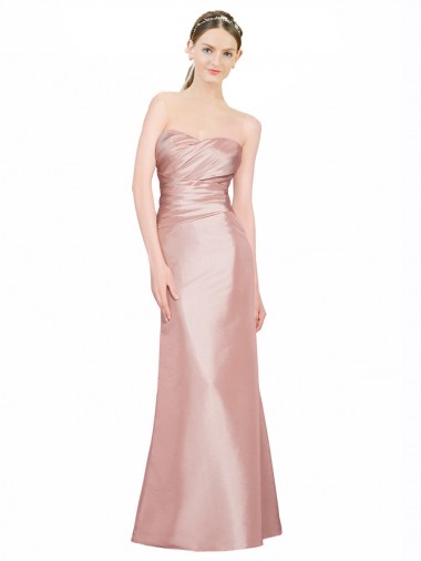Shop Long Strapless Formal Stretch Satin Bridesmaid Dress / Prom Dress with Pleats and Low Back Melbourne