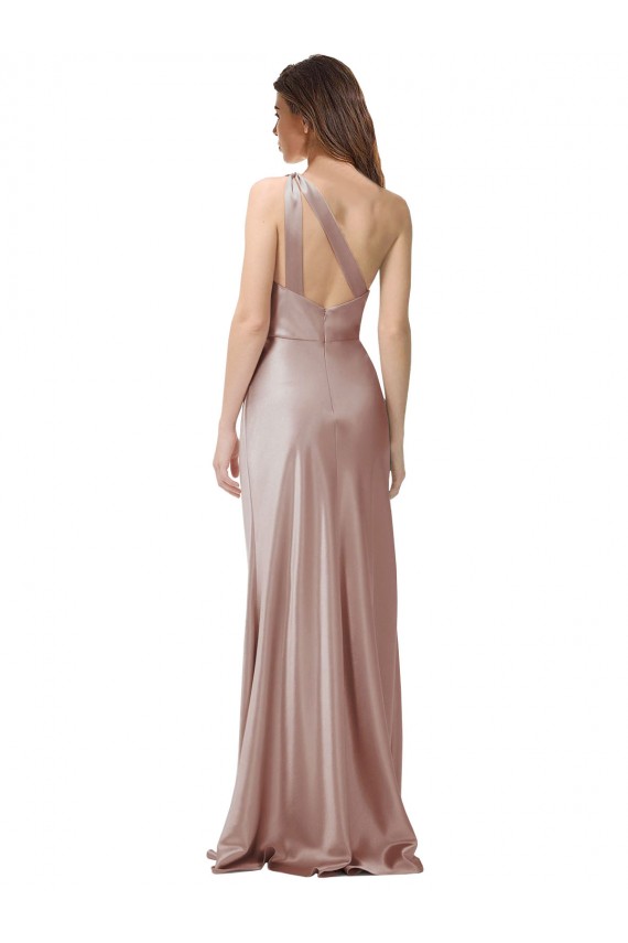 One Shoulder Black-Tie Floor Length Long Formal Stretch Satin Bridesmaid Dress / Prom Dress Melbourne