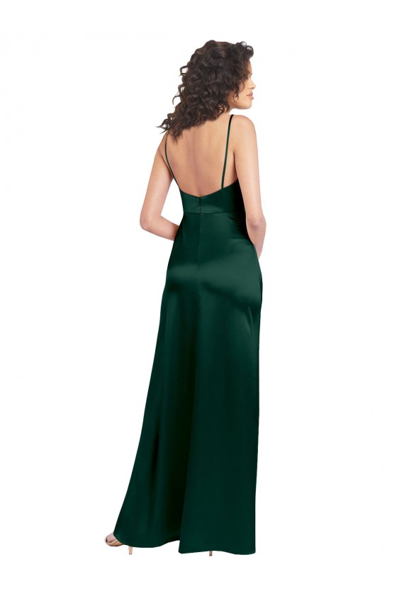 Long Slim Scoop Neck Formal Stretch Satin Bridesmaid Dress / Prom Dress with Open Back Melbourne
