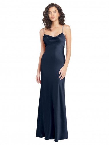 Shop Cowl Neck Long Empire Waist Formal Stretch Satin Bridesmaid Dress with Open Back Melbourne