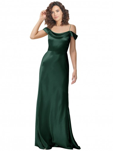 Shop Off the Shoulder Sleeves Long Formal Stretch Satin Bridesmaid Dress / Prom Dress with Pleated Draped Neckline Melbourne