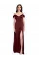 Draped Off the Shoulder Sleeves Slim A-Line Formal Stretch Satin Bridesmaid Dress / Prom Dress with Side Slit Melbourne