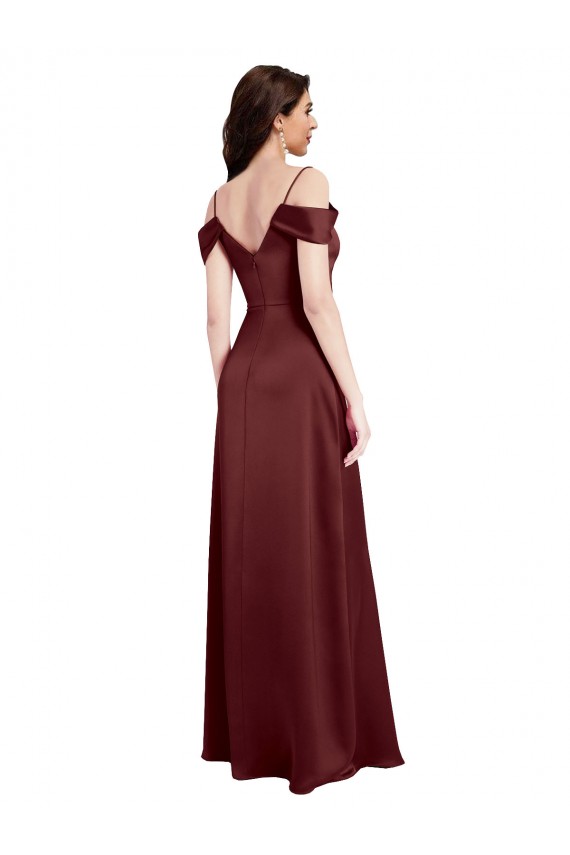 Draped Off the Shoulder Sleeves Slim A-Line Formal Stretch Satin Bridesmaid Dress / Prom Dress with Side Slit Melbourne