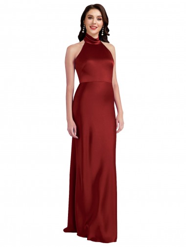 Shop Backless Halter Long Formal Stretch Satin Bridesmaid Dress / Prom Dress Melbourne
