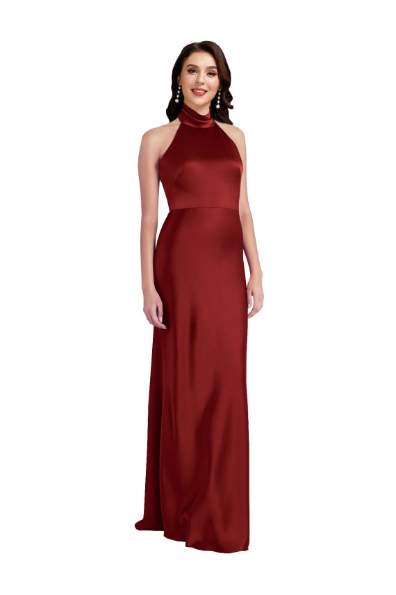 Backless Halter Long Formal Stretch Satin Bridesmaid Dress / Prom Dress