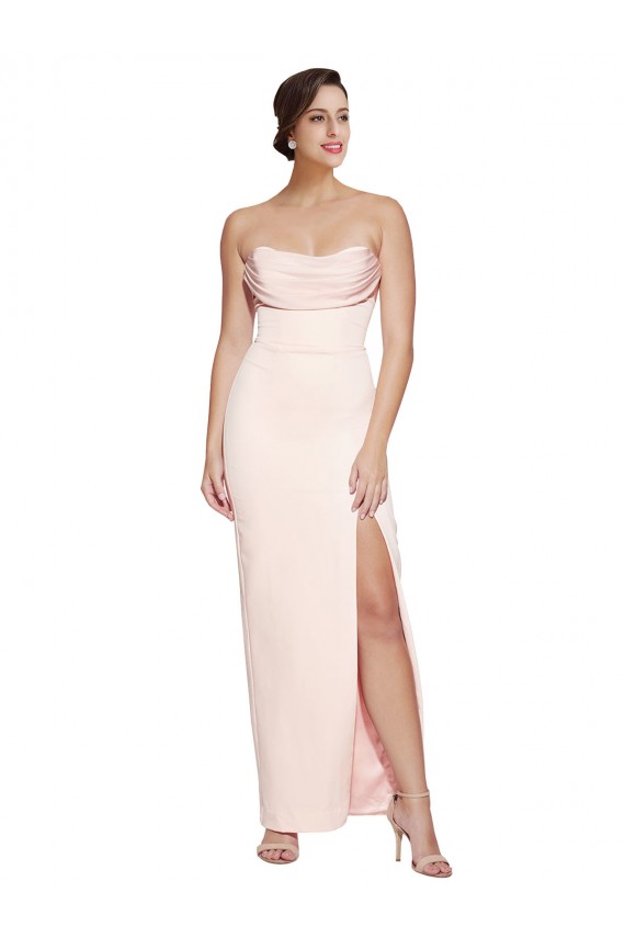 Cowl Neck Strapless Formal Stretch Satin Bridesmaid Dress / Prom Dress with High Split Melbourne