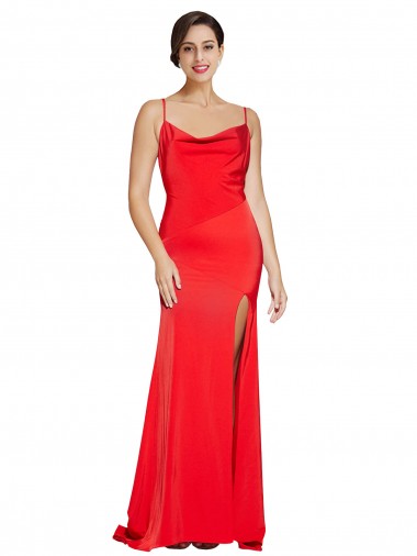 Low Back Cowl Neck Formal Stretch Satin Bridesmaid Dress / Prom Dress with High Side Slit Melbourne