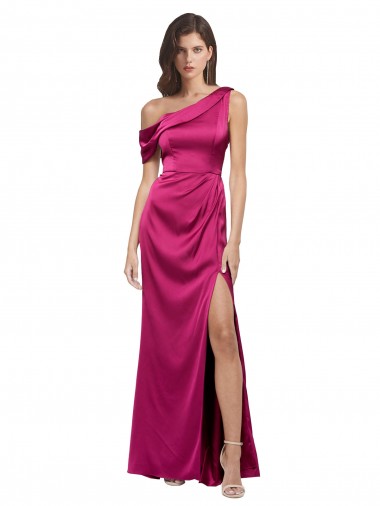Shop Off the Shoulder Short Sleeves Formal Stretch Satin Bridesmaid Dress / Prom Dress with Side Slit Melbourne