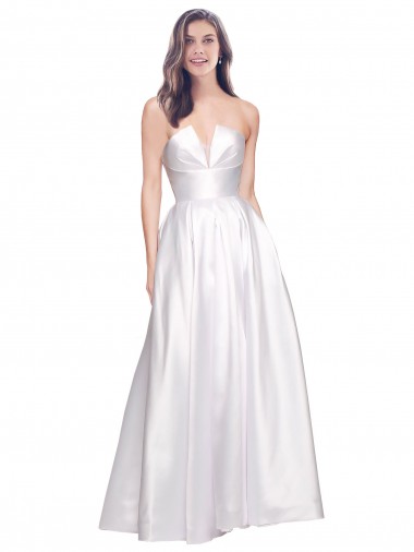 Shop Full Length Strapless V-Cutout Formal Stretch Satin Bridesmaid Dress / Prom Dress Melbourne