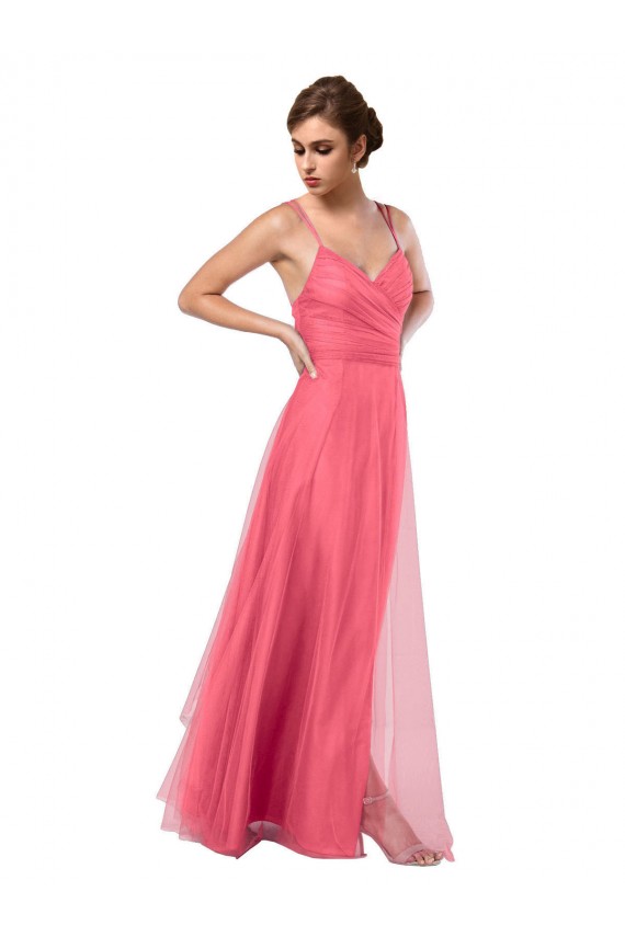 Flowy A-Line Tulle Bridesmaid Dress with Double Straps and V-Neck Melbourne