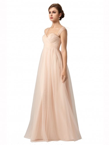 Shop Illusion Sleeves Tulle Bridesmaid Dress with Shirred Bodice and Sweetheart Neckline Melbourne