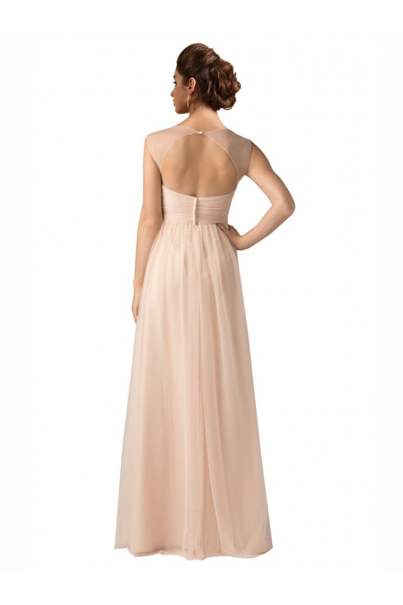 Illusion Sleeves Tulle Bridesmaid Dress with Shirred Bodice and Sweetheart Neckline Melbourne