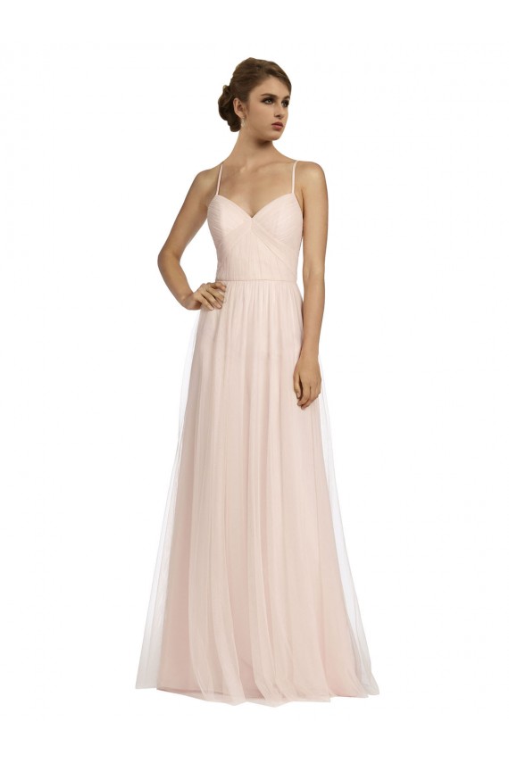 Long Draped Back A-Line Tulle Bridesmaid Dress with Pleated Bodice Melbourne