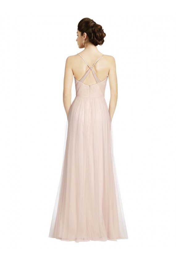 Long Draped Back A-Line Tulle Bridesmaid Dress with Pleated Bodice Melbourne