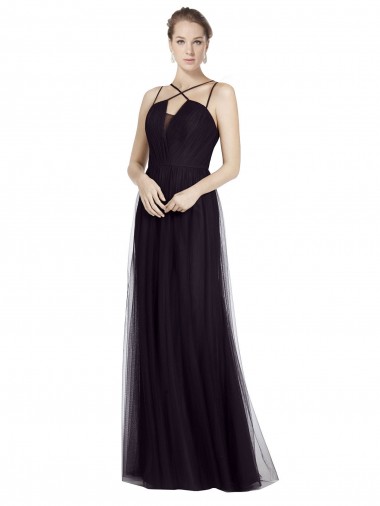 Shop High Neck Long A-Line Tulle Bridesmaid Dress Melbourne
