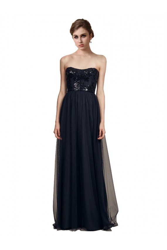 Strapless Sequined Lace Long Bridesmaid Dress with Pleats Melbourne