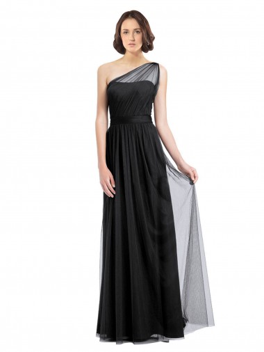 Shop Ruched Long Soft Tulle Bridesmaid Dress with Sheer Netting Shoulder Strap Melbourne