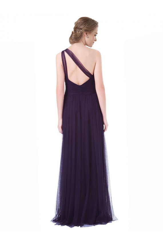 One Shoulder Long Tulle Bridesmaid Gown with Sheer Netting Strap Melbourne