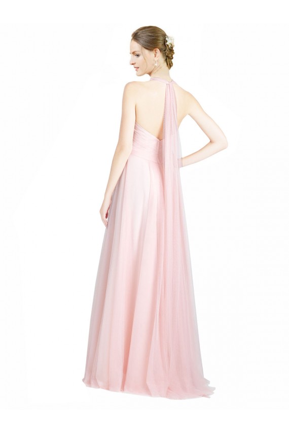 Ruched Sweetheart Neckline A-Line Tulle Bridesmaid Dress with Tie Open Back