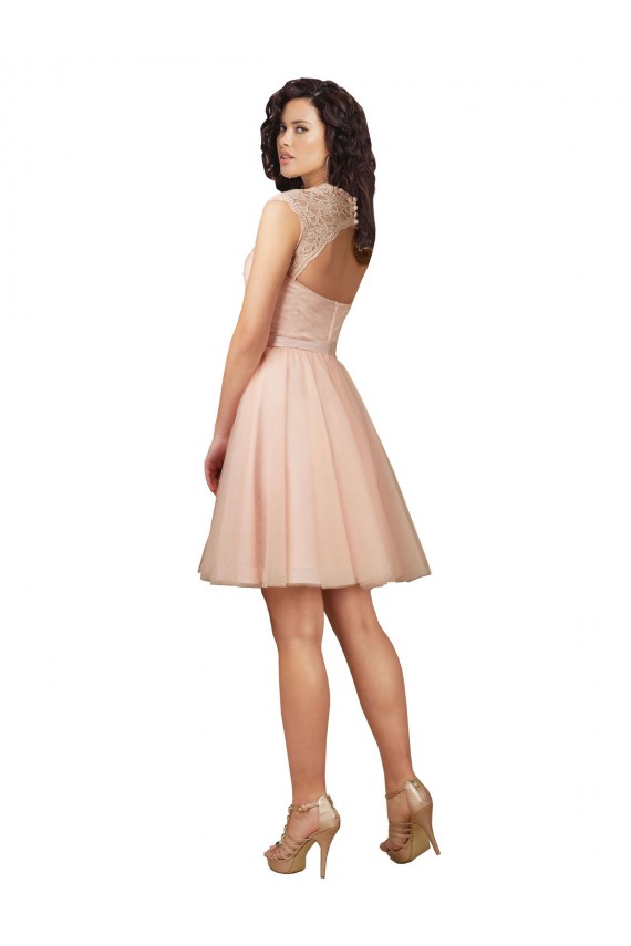 Lace and Tulle Bridesmaid Dress with Cap Sleeves and Keyhole Back Melbourne