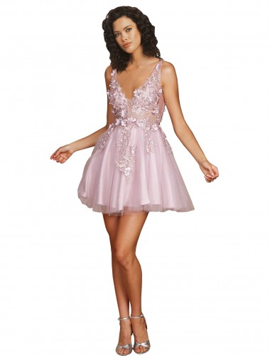 Shop Sleeveless V-Neckline Short Cocktail Dress with Embellished Lace Appliques Melbourne