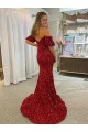 Off the Shoulder Short Sleeves Long Floor Length Velvet Sequin Prom Dress with High Slit Melbourne