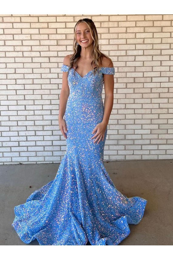 Mermaid Off the Shoulder Sleeveless Long Floor Length Velvet Sequin Prom Dress Melbourne