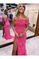 One Shoulder Sleeveless Long Sweep Train Velvet Sequin Prom Dress with Side Slit Melbourne