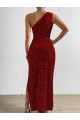 One Shoulder Sleeveless Long Floor Length Velvet Sequin Prom Dress with Slit Melbourne