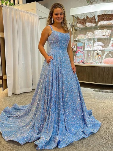 A-Line Scoop Sleeveless Long Court Train Velvet Sequin Prom Dress Melbourne