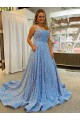 A-Line Scoop Sleeveless Long Court Train Velvet Sequin Prom Dress Melbourne