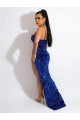 Long Sweep Train Spaghetti Straps Sleeveless Velvet Sequin Prom Dress with Slit Melbourne