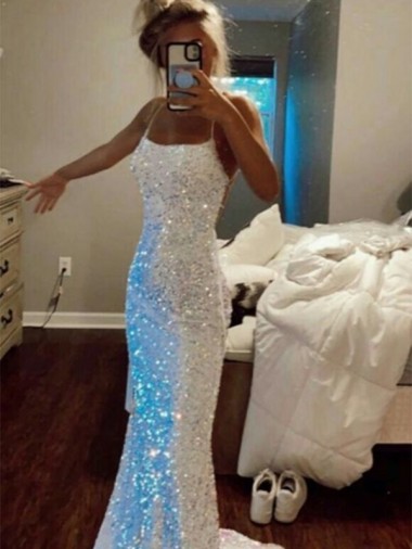 Long Spaghetti Straps Sleeveless Sweep Train Velvet Sequin Prom Dress Melbourne
