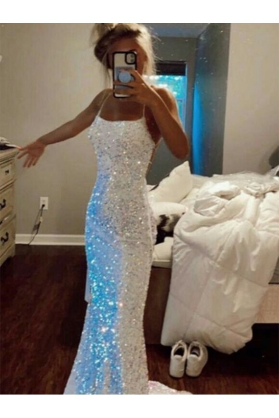 Long Spaghetti Straps Sleeveless Sweep Train Velvet Sequin Prom Dress Melbourne