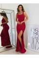 Square Neck Sleeveless Long Velvet Sequin Prom Dress with Slit Melbourne