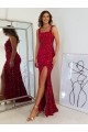 Square Neck Sleeveless Long Velvet Sequin Prom Dress with Slit Melbourne