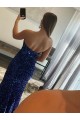 Strapless Sleeveless Long Sweep Train Velvet Sequin Prom Dress with Side Slit Melbourne