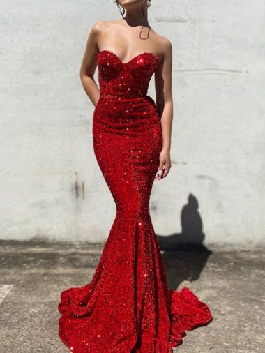 Mermaid Sweetheart Sleeveless Long Court Train Velvet Sequin Prom Dress Melbourne