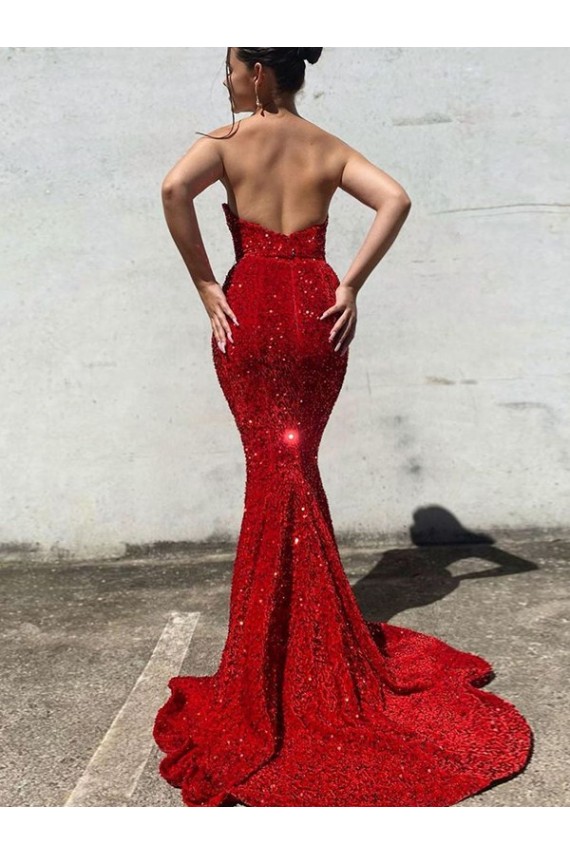 Mermaid Sweetheart Sleeveless Long Court Train Velvet Sequin Prom Dress Melbourne