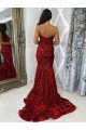 Sweetheart Sleeveless Long Court Train Velvet Sequin Prom Dress Melbourne