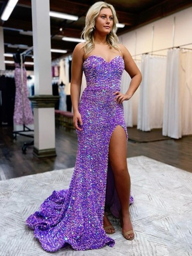 A-Line Sweetheart Sleeveless Long Velvet Sequin Prom Dress with Slit Melbourne