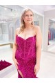 Long Sweetheart Sleeveless Sweep Train Velvet Sequin Prom Dress with Slit Melbourne
