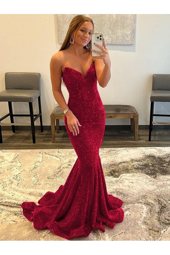 Sweetheart Sleeveless Long Sweep Train Velvet Sequin Prom Dress Melbourne