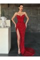 V-Neck Sleeveless Long Sweep Train Velvet Sequin Prom Dress with High Side Slit Melbourne