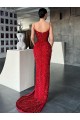 V-Neck Sleeveless Long Sweep Train Velvet Sequin Prom Dress with High Side Slit Melbourne