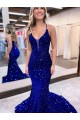 Mermaid V-Neck Sleeveless Long Court Train Velvet Sequin Prom Dress Melbourne