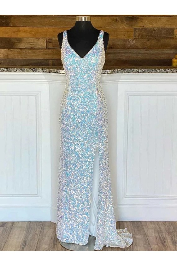V-Neck Sleeveless Long Sweep Train Velvet Sequin Prom Dress Melbourne