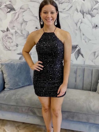 Halter Sleeveless Short Velvet Sequin Homecoming Dress / Prom Dress Melbourne