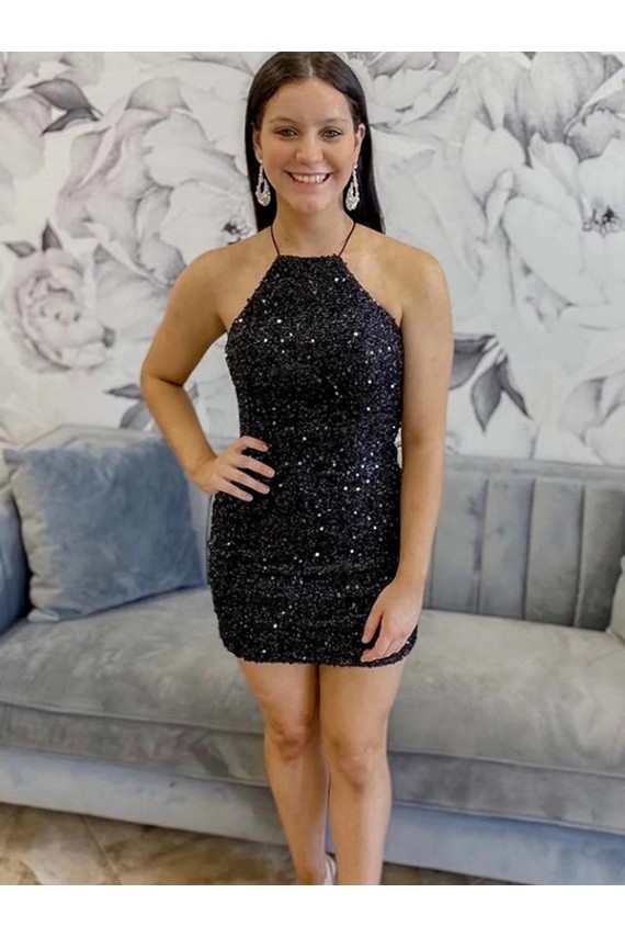 Halter Sleeveless Short Velvet Sequin Homecoming Dress / Prom Dress Melbourne